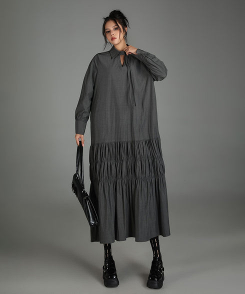 Ruched Tier Long Shirt Dress