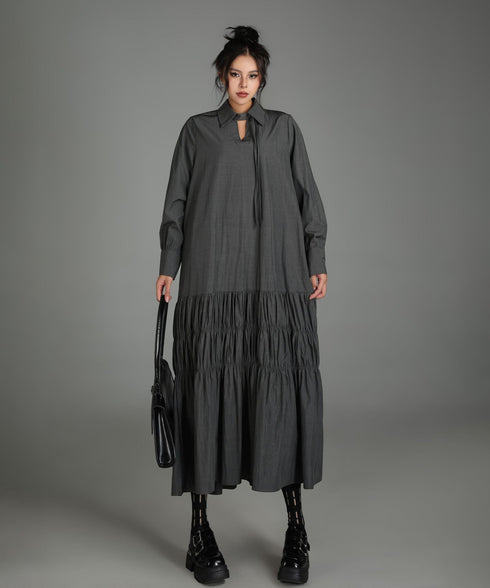 Ruched Tier Long Shirt Dress