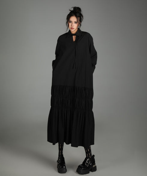 Ruched Tier Long Shirt Dress