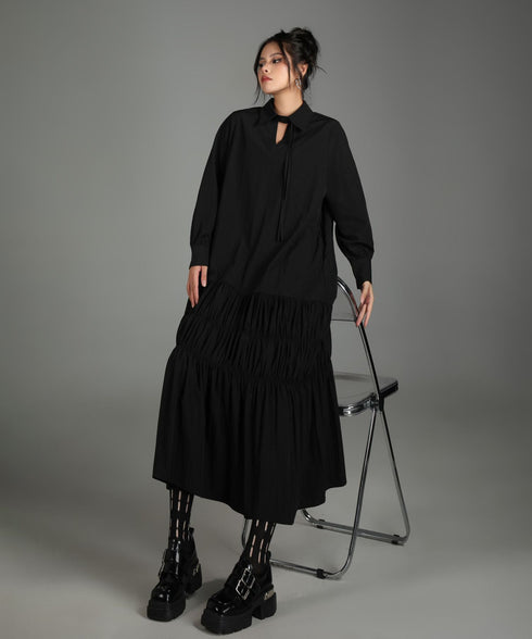 Ruched Tier Long Shirt Dress