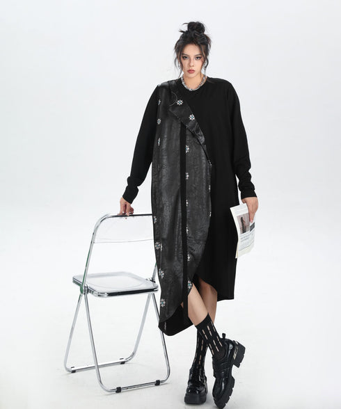 Drape Panel Mixed Texture Dress