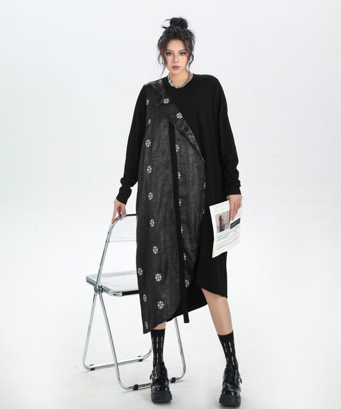 Drape Panel Mixed Texture Dress