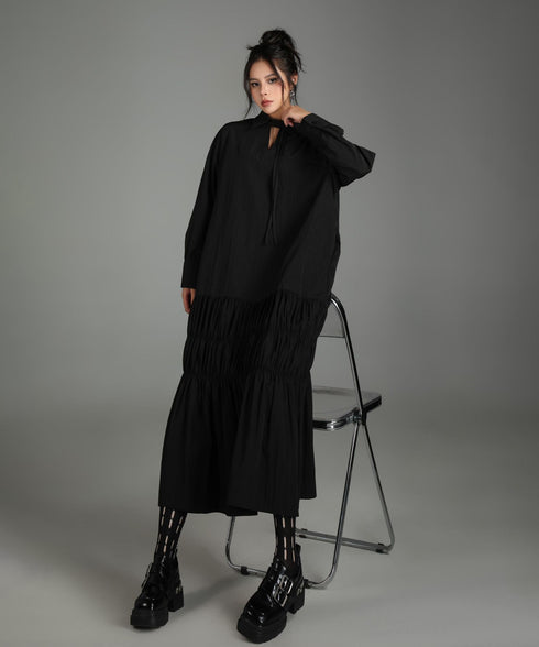 Ruched Tier Long Shirt Dress