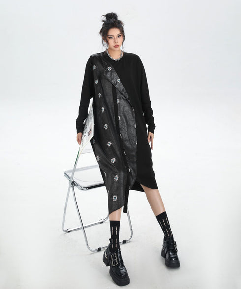 Drape Panel Mixed Texture Dress