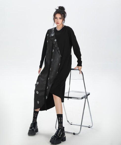 Drape Panel Mixed Texture Dress