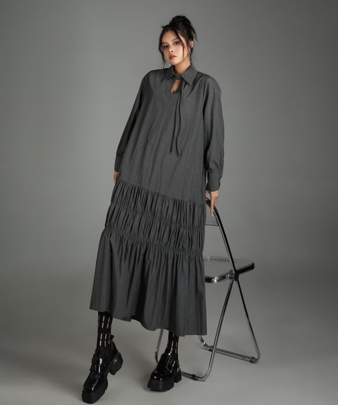 Ruched Tier Long Shirt Dress