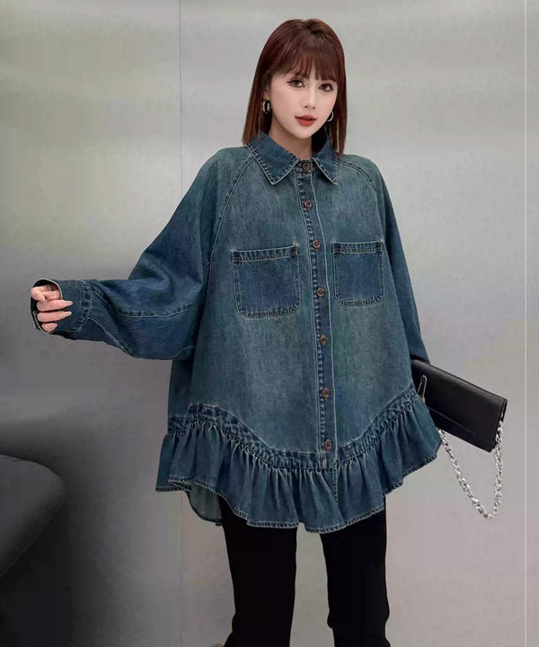 Flounce Denim Shirt Blue 正面