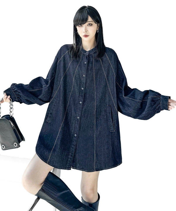 Ray Stitch Denim Shirt Blue アップ