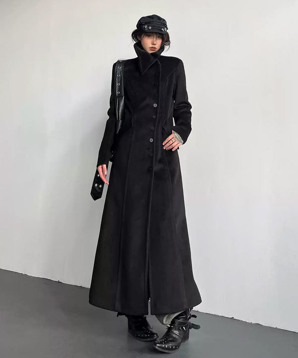 CA-454 ブラックロングコート 正面着用