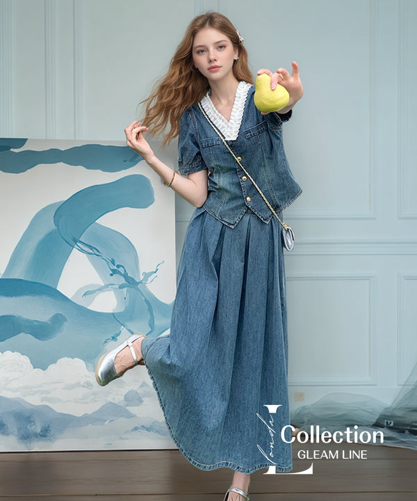 Denim Frill Top&Skirt Co-ord