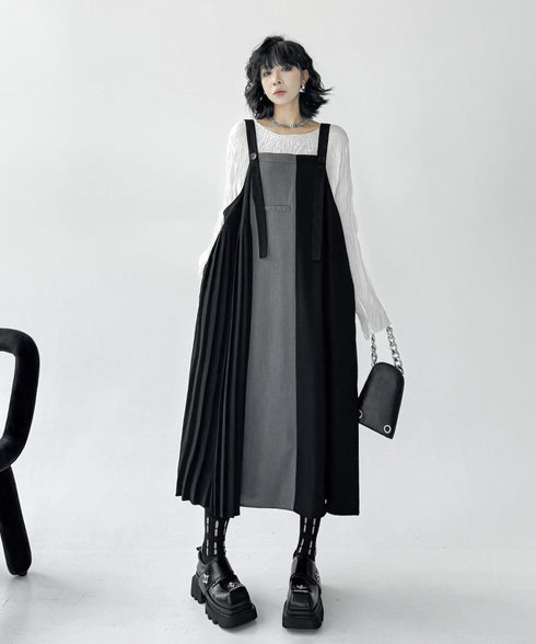 Bicolor Pleated Jumper Dress