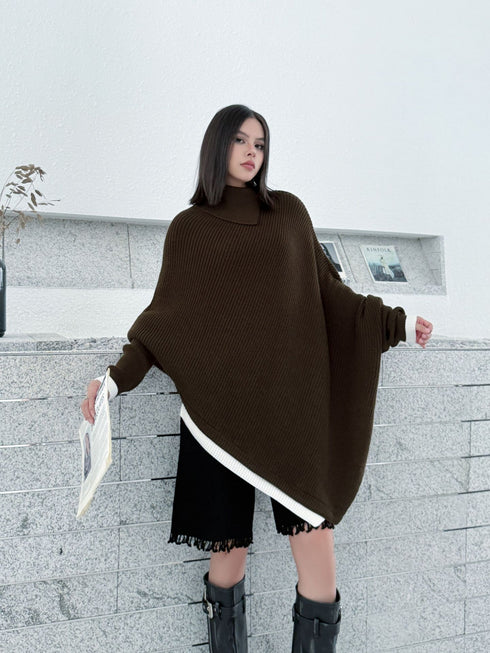 Diagonal Knit Poncho Top