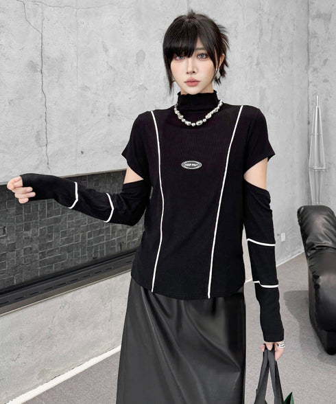 Cut Out Contrast Stitch Top