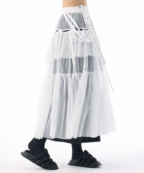 Tiered Mesh Belt Skirt