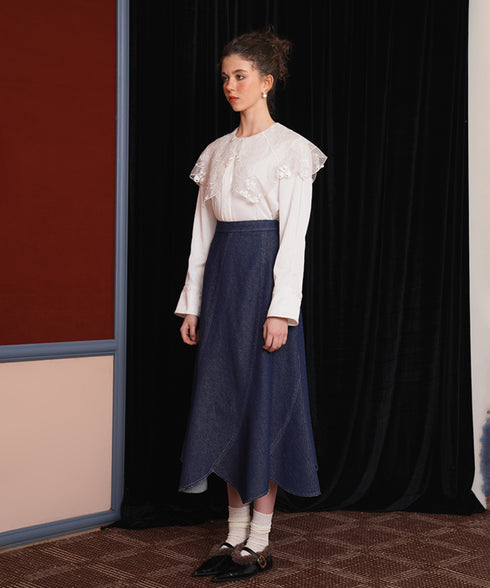 Curve Cut Denim Skirt