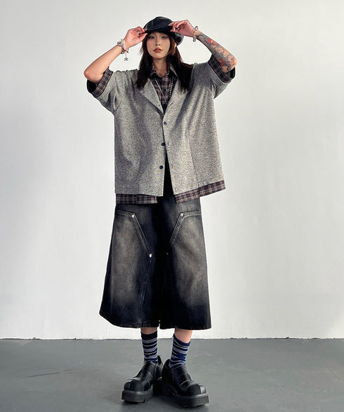 Grid Lapel Blouse