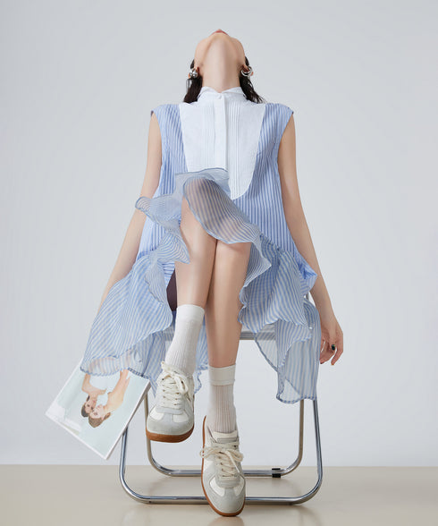 Stripe Frill Sleeveless Dress