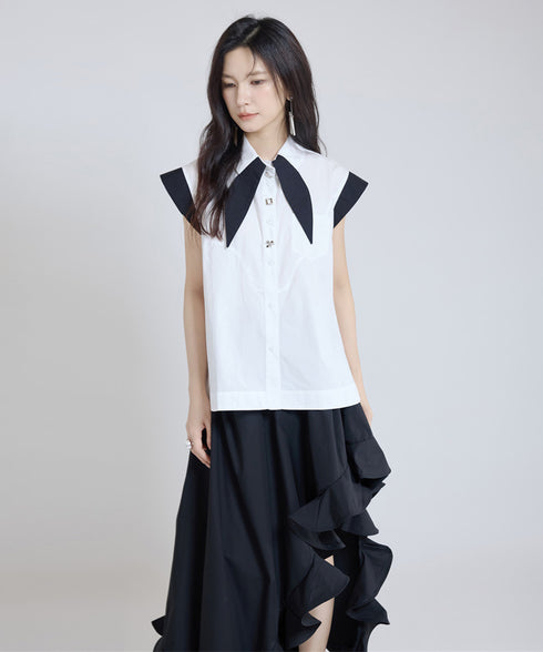 Contrast Collar Blouse
