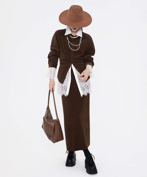 Corduroy Straight Maxi Skirt