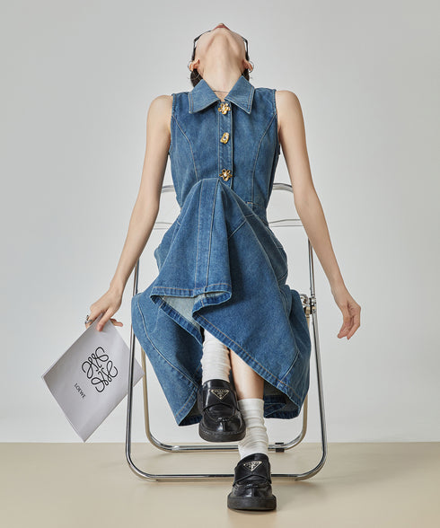 Back Cut Denim Dress