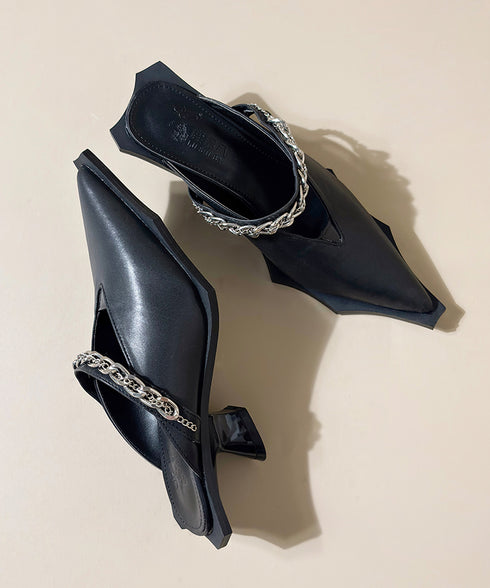 Chain Strap V-Cut Mules