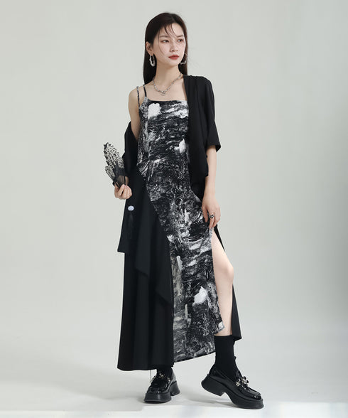 Graphic Slit Camisole Dress