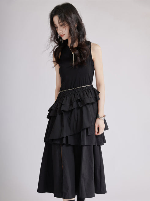 Frill Layered Combination Dress