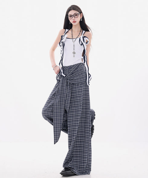 Grid Wrap Wide Pants