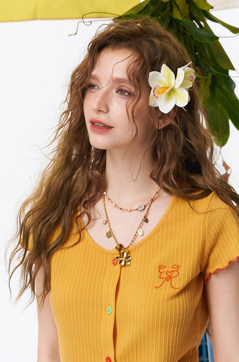 Mellow Rib Button Top