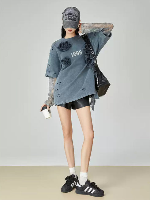 Lace Layered Distressed Top