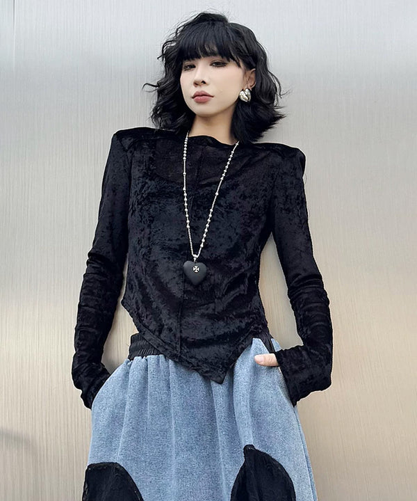 Velvet Edge Structured Long Sleeve Top