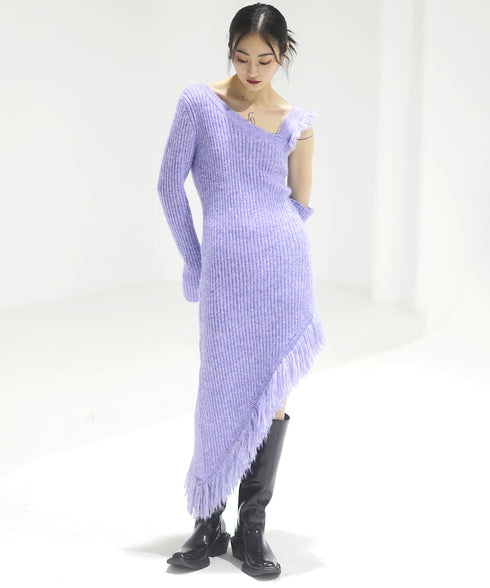 Fringe One-Sleeve Knit Dress