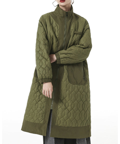 Quilted High Neck Long Coat