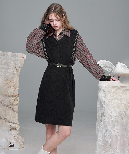 Check Layer Knit Dress