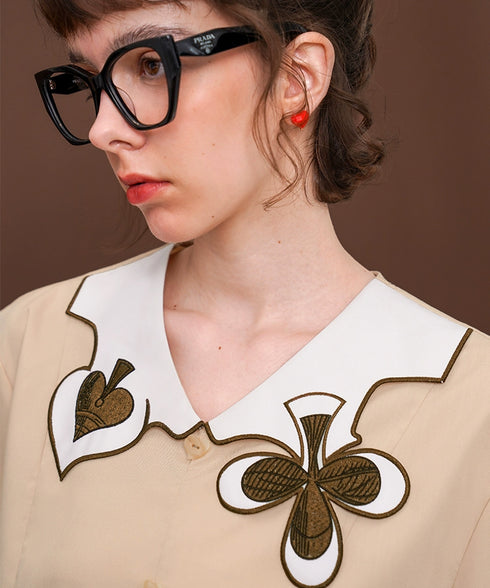 Card Motif Collar Blouse