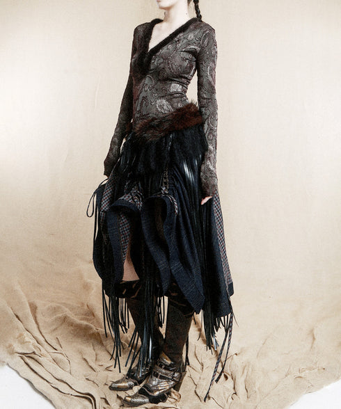 Faux Fur Fringe Wrap Skirt