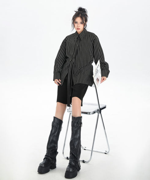 Pinstripe Belted Long Shirt