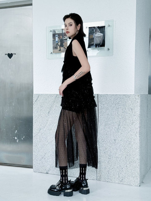 Frill Mesh Layered Vest