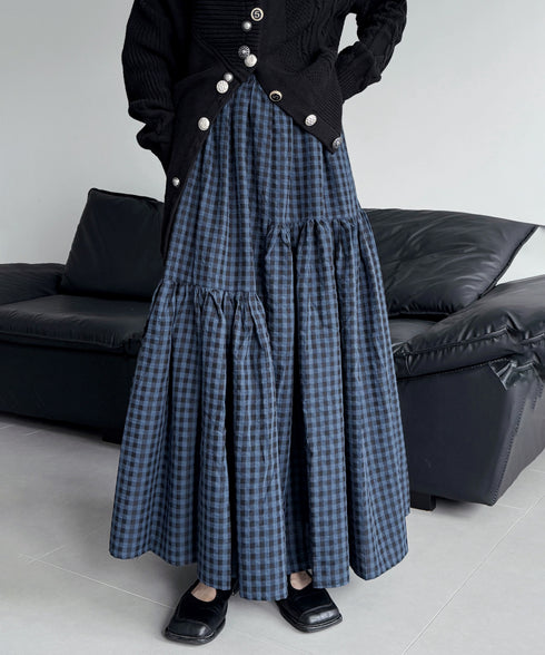 Tiered Check Flare Skirt