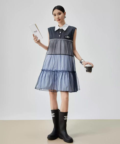 Layered Stripe Mesh Dress