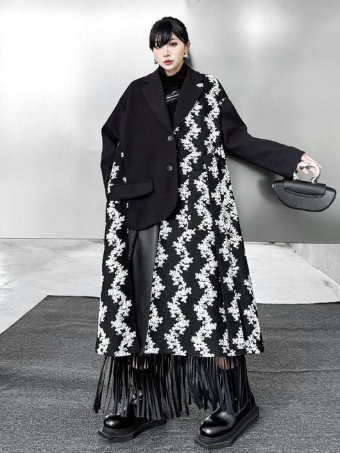 Patch Jacquard Fringe Coat