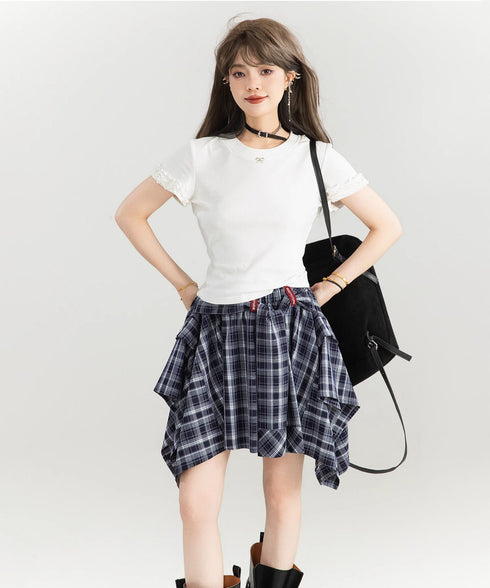 Multi-Drape Plaid Mini Skirt