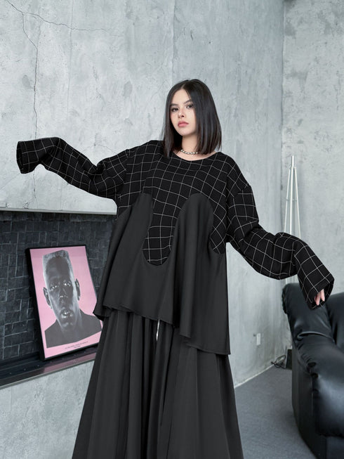 Grid Layered Contrast Top