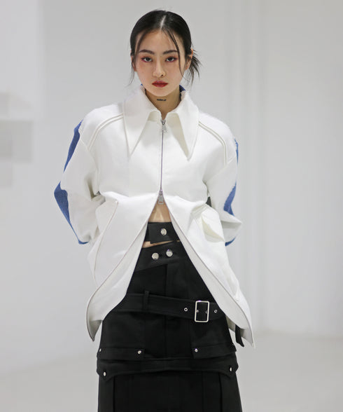 Dual-Tone Contrast Sleeve Jacket