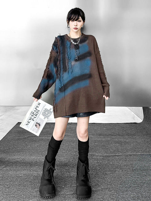 Fringe Gradient Knit Sweater