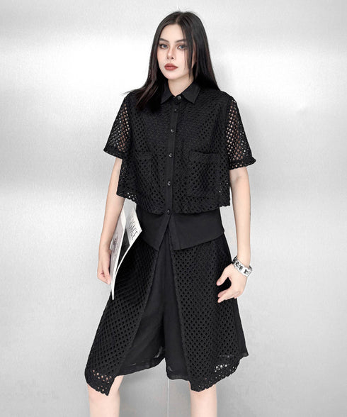 Mesh Layer Blouse & Shorts Co-ord