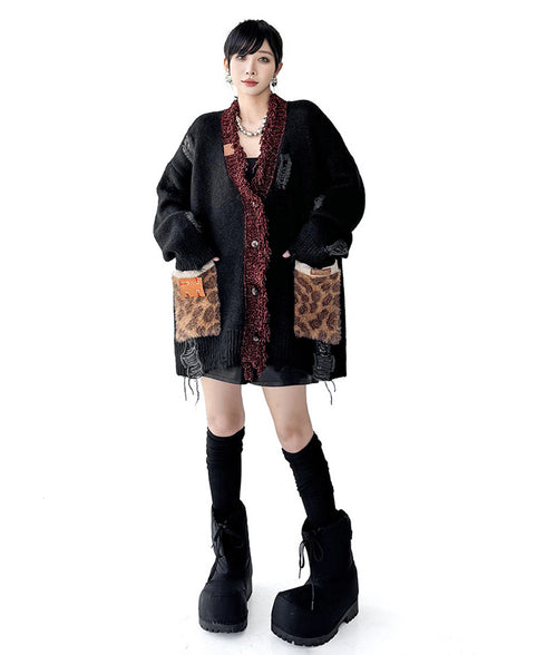 Fringe Patchwork Knit Cardigan