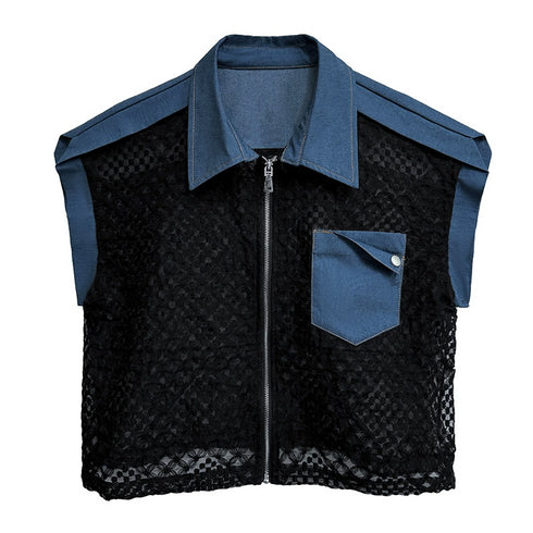 Mesh Contrast Zip Top