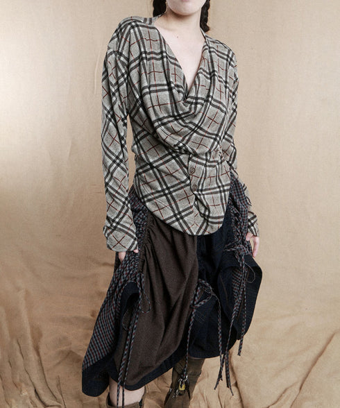 Drape Checked Button Top