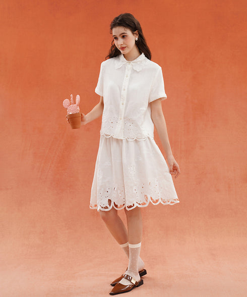 Scallop Embroidered Flare Skirt